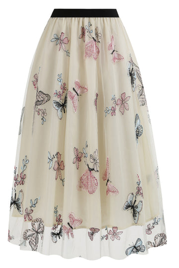 Falda midi suelta suelta de gasa floral con estampado de cintura alta albaricoque